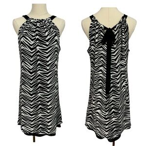 WHBC Animal Print Cocktail Dress Sz 8P Black White Zebra Halter Party Sexy EUC